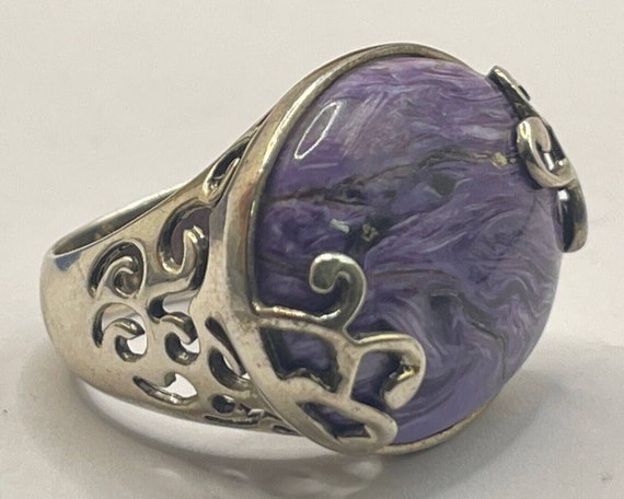 Vintage Sterling Silver Ring Size 8 Purple Russia… - image 8