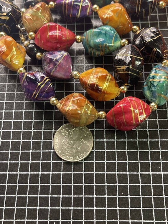 Vintage Necklace Hand Painted Beads Statement 30” - image 6