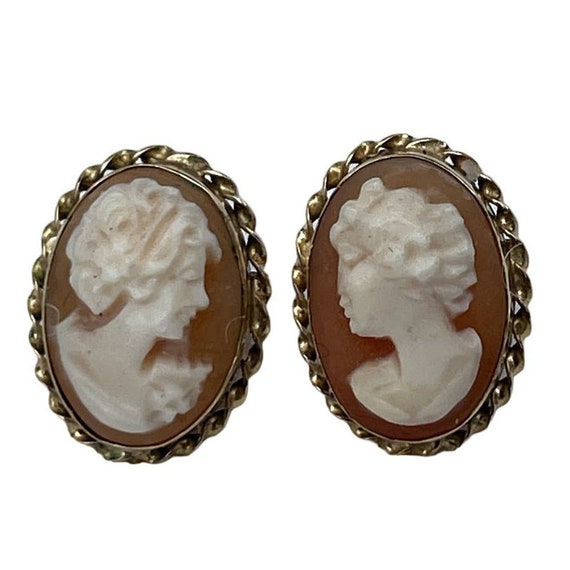 Vintage Estate 14k Yellow Gold Cameo Earrings Shel