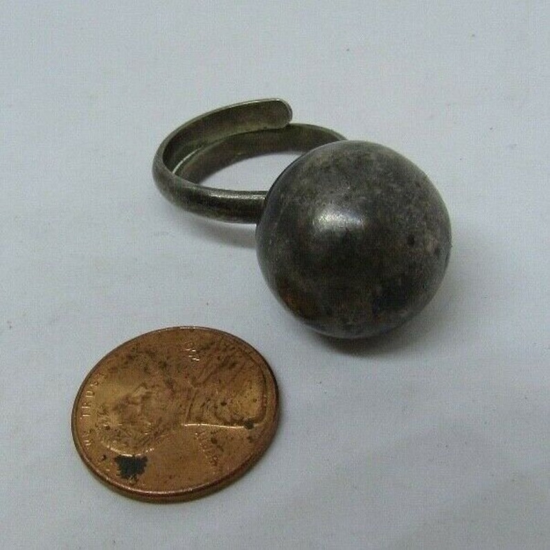 Vintage Mexico Sterling Silver 925 Large Ball Jingle Bell Ring Sz 8 Adjustable ringing taxco ball modernist marked signed