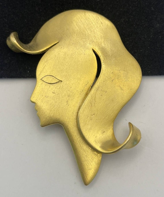 Vintage Brooch Pin JJ jonette face modernist gold 