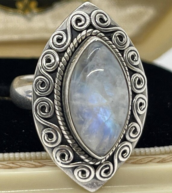 Vintage Sterling Silver Ring 925 Size 6.5 Moonsto… - image 5