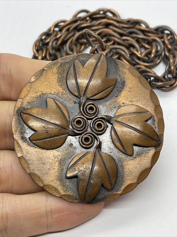 Vintage Rebajes Necklace Pendant Signed Copper Mo… - image 5