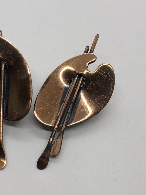 Vintage Copper Earrings Clip On Signed Renoir Pal… - image 4