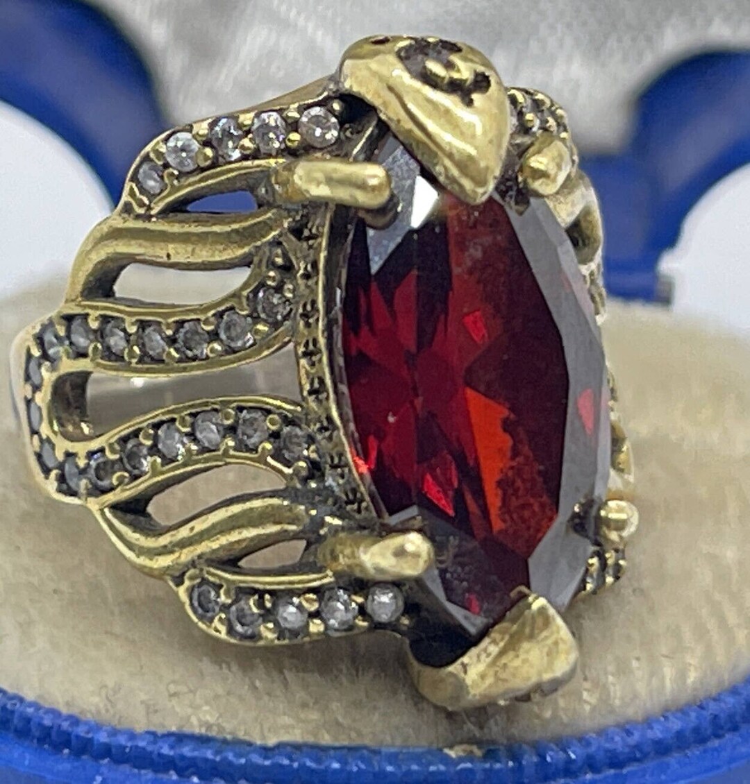 vintage-brass-ring-w-sterling-silver-shank-red-stone-mixed-etsy