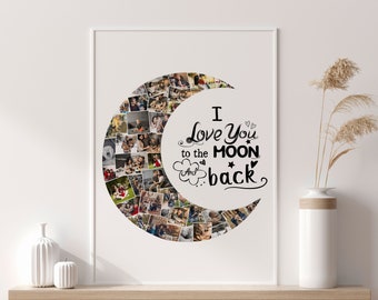 Moon photo collage, personalized anniversary gifts for wife, wedding anniversary gift for him 2 years, christmas gifts for girlfriend