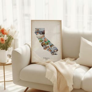 Cadeau personnalisé avec photos pour un couple voyageur, carte personnalisée de la Californie, cadeau d'anniversaire pour les amoureux du voyage