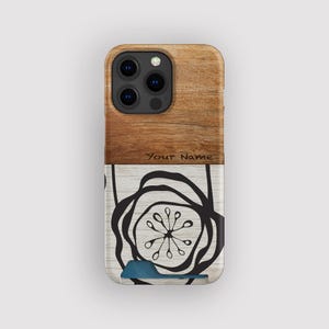 Kaarthouderhoesje met abstracte driftbloem | Botanische kaarthouder | Geschikt voor iPhone 16, 15 Pro Max, 14, 13 Mini, Samsung Galaxy S22, S21 Plus