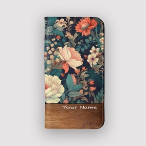 Étui portefeuille fleuri Table Blooms | Étui folio en cuir végétalien à fleurs | Compatible avec les iPhone 16, 15, 14, 13, Samsung Galaxy S25, S24, S23, S22