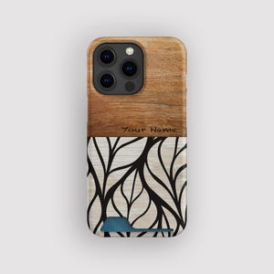 Gewone blad botanische kaarthouder | Smalle hoes met blad | Geschikt voor iPhone 16, 15 Pro Max, 14, 13 Mini, Samsung Galaxy S22, S21 Plus