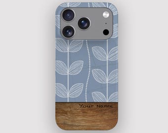 Modern Blue Leaf Minimalist Phone Case | for iPhone 17 Pro Max, 16, 15, 14, 13, 12, 11. MagSafe Option