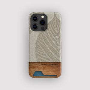 Kaarthouderetui met bladfossiele bloemen | Kaarthouderhoesje met blad | Geschikt voor iPhone 16, 15 Pro Max, 14, 13 Mini, Samsung Galaxy S22, S21 Plus