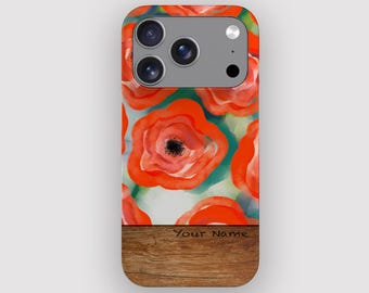 Cover per telefono con stampa di papaveri / Stile boho per iPhone 18 Pro, 17, 16 Plus, 15, 14