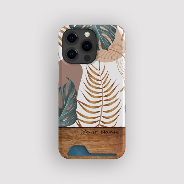 Capa porta-cartões estilo boho tropical em bronze da floresta tropical para Apple iPhone e Samsung Galaxy