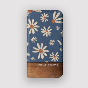 portefeuille à fleurs Daisy Days | Étui folio en cuir végétalien Daisy | Compatible avec les iPhone 16, 15, 14, 13, Samsung Galaxy S25, S24, S23, S22