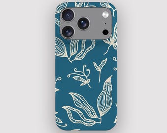 Breezy Blue Botanical Minimalist Phone Case | for iPhone 17 Pro Max, 16, 15, 14, 13, 12, 11. MagSafe Option