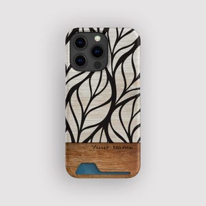 Gewone blad botanische kaarthouder | Kaarthouderhoesje met blad | Geschikt voor iPhone 16, 15 Pro Max, 14, 13 Mini, Samsung Galaxy S22, S21 Plus