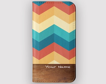 Retro Rainbow Striped Abstract Wallet Case for Samsung Galaxy and Apple iPhones