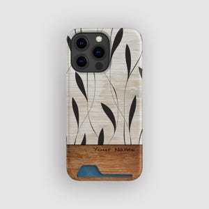 Reaching High Botanische kaarthouder | Kaarthouderhoesje met blad | Geschikt voor iPhone 16, 15 Pro Max, 14, 13 Mini, Samsung Galaxy S22, S21 Plus