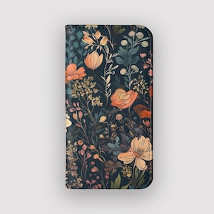 Estuche tipo cartera con diseño floral / Estuche tipo folio con tarjetero floral / Compatible con iPhone 16, 15, 14, 13 y Samsung Galaxy S25, S24, S23 y S22