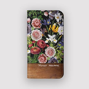 Funda tipo cartera con flores silvestres / Funda tipo folio con tarjetero floral / Compatible con iPhone 16, 15, 14, 13 y Samsung Galaxy S25, S24, S23 y S22