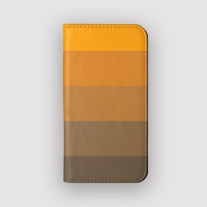 Funda tipo cartera a rayas con hojas caídas / Funda tipo libro de piel vegana con líneas / Compatible con iPhone 16, 15, 14 y 13, y Samsung Galaxy S25, S24, S23 y S22