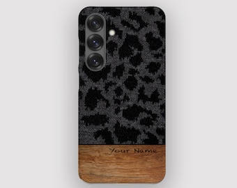 Capa para celular com estampa de leopardo preto selvagem e efeito grunge para Samsung Galaxy, Apple iPhone e Google Pixel.