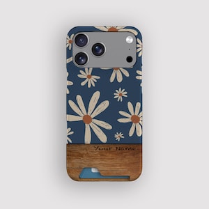 Funda tarjetero Daisy Days azul con estampado floral para iPhone 17, 16, 15, 14