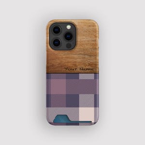 Fabric Ripple Gingham Card Holder Case | Plaid Card Storage Case | Fits iPhone 16, 15 Pro Max, 14, 13 Mini, Samsung Galaxy S22, S21 Plus