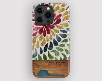Rainbow Drop Petal Card Holder Case | Ink Drop Slim Case | Fits iPhone 16, 15 Pro Max, 14, 13 Mini, Samsung Galaxy S22, S21 Plus