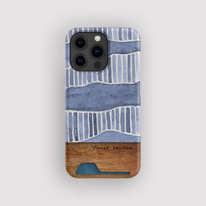 Tropical Waves Blue Line Card Holder Case | Line Wave Slim Case | Fits iPhone 16, 15 Pro Max, 14, 13 Mini, Samsung Galaxy S22, S21 Plus