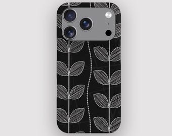 Modern Black Leaf Minimalist Phone Case for iPhone 17, Air, 16, 15, 14, 13