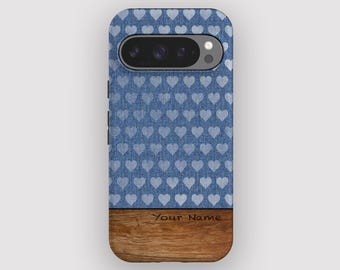 Love Denim Heart Romantic Phone Case for Google Pixel, Apple iPhone and Samsung Galaxy