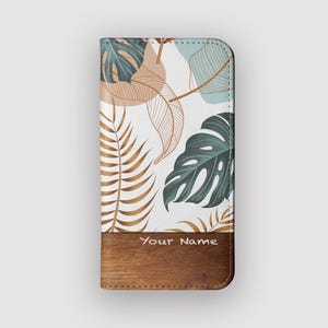 Regenwald Blatt Hülle | Folio Hülle aus Veganem Leder | Passend für iPhone 16, 15, 14, 13, Samsung Galaxy S25, S24, S23, S22
