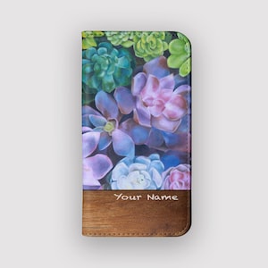 Lebendiges Leben Sukkulente Brieftasche | Folio Hülle aus veganem Leder | Passend für iPhone 16, 15, 14, 13, Samsung Galaxy S25, S24, S23, S22