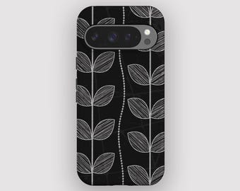 Modern Black Leaf Minimalist Phone Case for Google Pixel, Apple iPhone and Samsung Galaxy