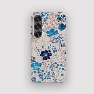 Ocean Blooms Phone Case: For Samsung Galaxy S25, S24, S23, S22. Floral Blue
