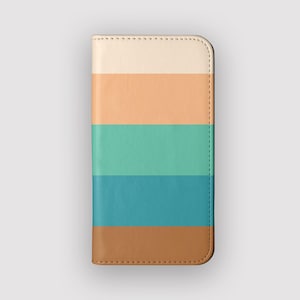 Funda tipo cartera a rayas Autumn Swim / Funda tipo libro de piel vegana Lines / Compatible con iPhone 16, 15, 14 y 13, y Samsung Galaxy S25, S24, S23 y S22
