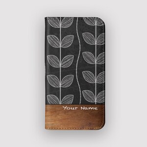 Funda tipo cartera moderna con diseño de líneas negras / Funda protectora floral tipo folio / Compatible con iPhone 16, 15, 14, 13 y Samsung Galaxy S25, S24, S23 y S22