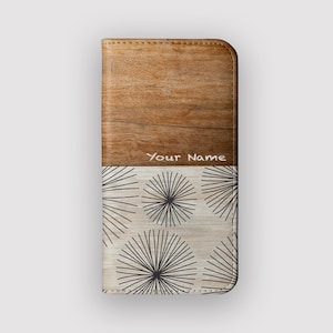 Funda tipo cartera con diseño de diente de león fuerte y esparcido / Funda tipo folio de piel vegana botánica / Compatible con iPhone 16, 15, 14, 13 y Samsung Galaxy S25, S24, S23 y S22