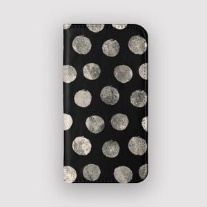 Funda billetera geométrica con lunares / Funda tipo libro de piel vegana con lunares / Compatible con iPhone 16, 15, 14 y 13, y Samsung Galaxy S25, S24, S23 y S22