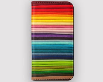 Rainbow Folds Striped Retro Wallet Case for Apple iPhone and Samsung Galaxy