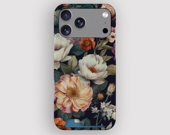 White Florals Card Case | Vintage iPhone 18 Pro, 17, 16 Plus, 15, 14, 13