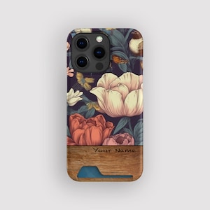 Vintage blush bloemen kaarthouder | Opbergdoosje bloemenkaart | Geschikt voor iPhone 16, 15 Pro Max, 14, 13 Mini, Samsung Galaxy S22, S21 Plus