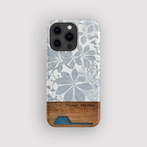 porte-cartes bleu feuille de croissance | Étui de rangement pour cartes botaniques | Compatible avec iPhone 16, 15 Pro Max, 14, 13 Mini, Samsung Galaxy S22, S21 Plus