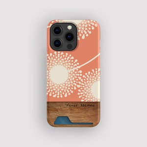 Estuche para tarjetas Peach Dandy Dandelion / Estuche retro para guardar tarjetas / Compatible con iPhone 16, 15 Pro Max, 14, 13 Mini, Samsung Galaxy S22, S21 Plus