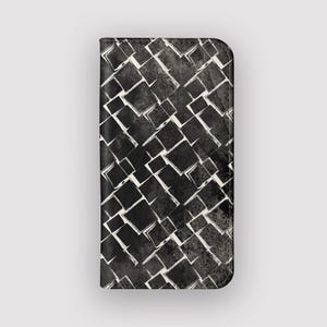 Inky Square Geometric Wallet Case | Ink Tile 保護フォリオケース | iPhone 16、15、14、13、Samsung Galaxy S25、S24、S23、S22 に対応