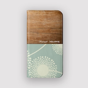Green Dandy Pusteblume Geldbörse Hülle | Retro Vegan Leder-Folio-Hülle | Passend für iPhone 16, 15, 14, 13, Samsung Galaxy S25, S24, S23, S22