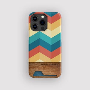Porte-cartes rétro arc-en-ciel à chevrons | mince arc-en-ciel | Compatible avec iPhone 16, 15 Pro Max, 14, 13 Mini, Samsung Galaxy S22, S21 Plus