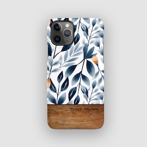 Blaue Felder Blatt iPhone Hülle | Floral Stoßfeste Hülle | Passend für iPhone 16, 15 Plus, 14, 13 Pro Max, 12, 11, SE